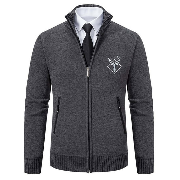 Men's Cardigan Sweaters Zip Up Knitted Cardigan Stand Collar Sweaters Solid Color Fall Winter Casual Sweater Jackt with Pocket