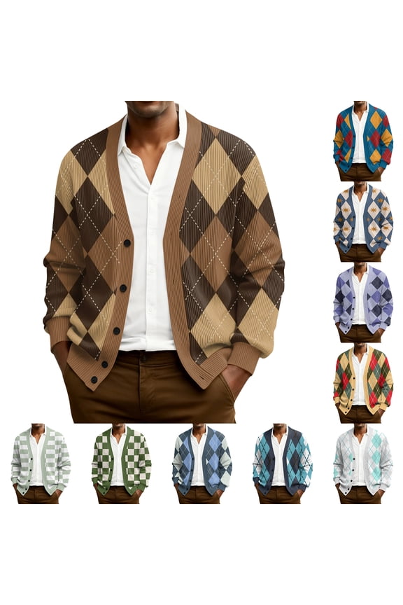 Men's Cardigan Sweaters with Button Lightweight Business Knitted Sweater Brown 4XL