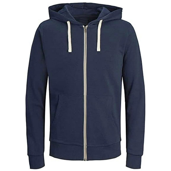 Men's Cardigan Zip-Up Jacket Stitching Drawstring Hooded Slim Jacket Coat Outwear