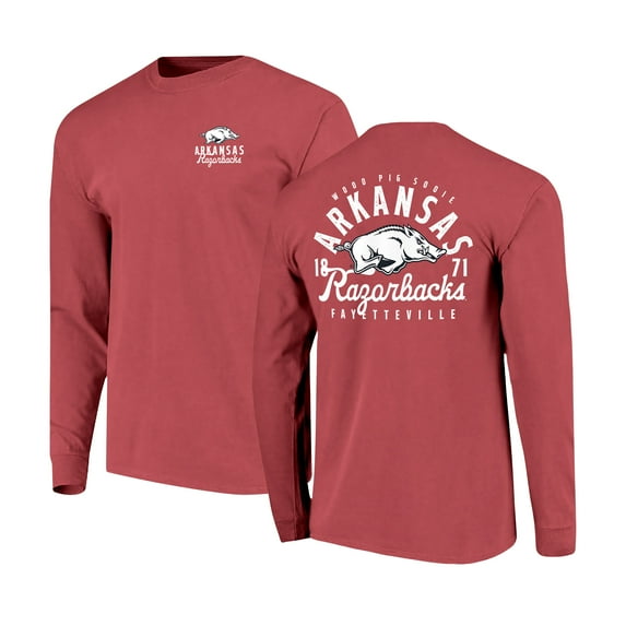 Men's Cardinal Arkansas Razorbacks Comfort Colors Mascot Overlay Long Sleeve T-Shirt