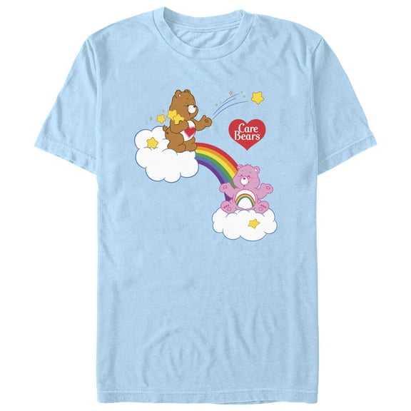 Men's Care Bears Bears Playing on Clouds  Graphic Tee Light Blue Large