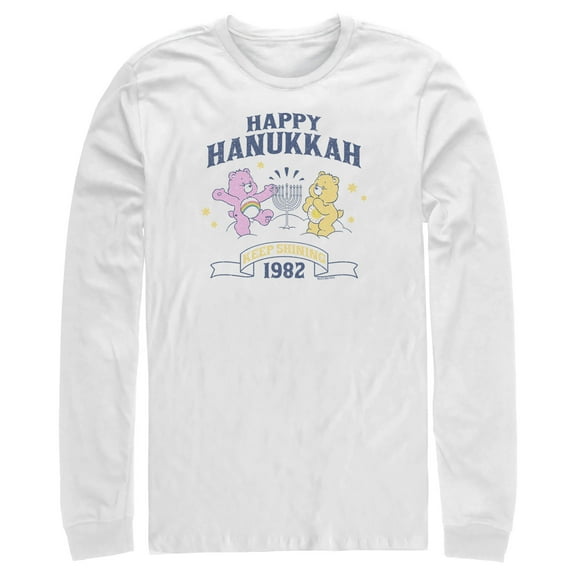 Men's Care Bears Best Friend Bear and Funshine Bear Happy Hanukkah  Long Sleeve Shirt