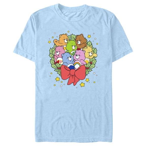 Men's Care Bears Christmas Wreath Bears Graphic Tee Light Blue Medium