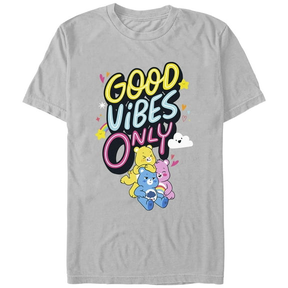 Men's Care Bears Good Vibes Only Graphic Tee Silver Large