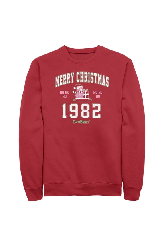 Men's Care Bears Merry Christmas Cheer Bear Sweatshirt Red Large