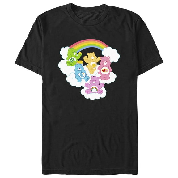 Men's Care Bears Rainbow Clouds  Graphic Tee Black 2X Large