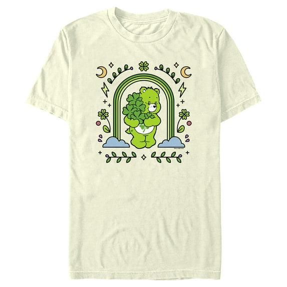 Men's Care Bears St. Patrick's Day Good Luck Bear Green Rainbow Arch Graphic Tee Beige 3X Large