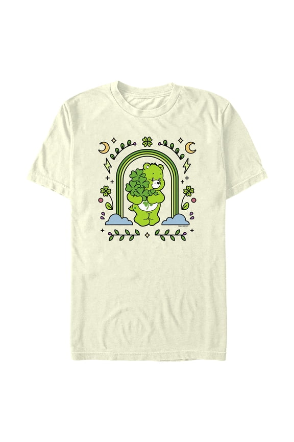 Men's Care Bears St. Patrick's Day Good Luck Bear Green Rainbow Arch Graphic Tee Beige Medium