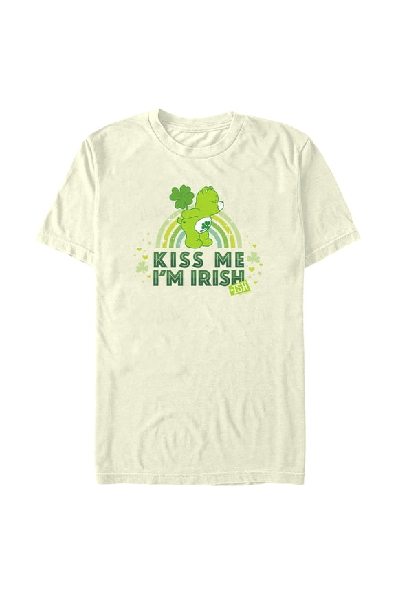 Men's Care Bears St. Patrick's Day Good Luck Bear kiss Me I'm Irish-ish  Graphic Tee Beige X Large