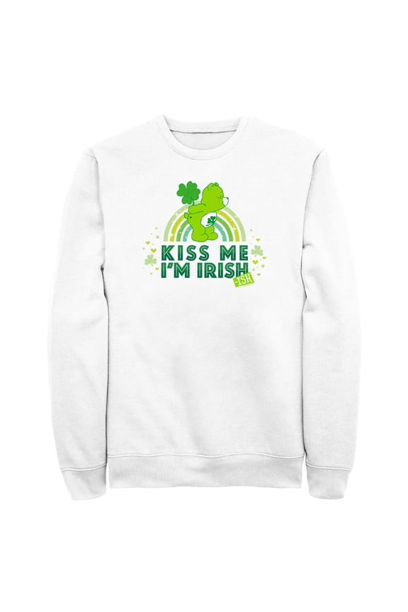 Men's Care Bears St. Patrick's Day Good Luck Bear kiss Me I'm Irish-ish  Sweatshirt White 3X Large