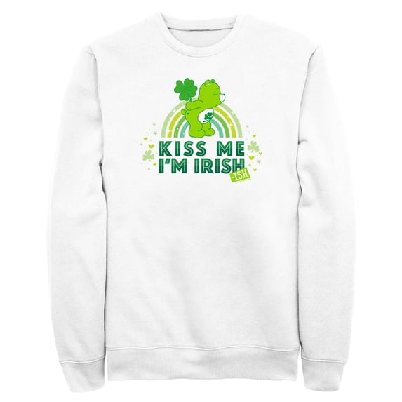 Men's Care Bears St. Patrick's Day Good Luck Bear kiss Me I'm Irish-ish Sweatshirt White X Large