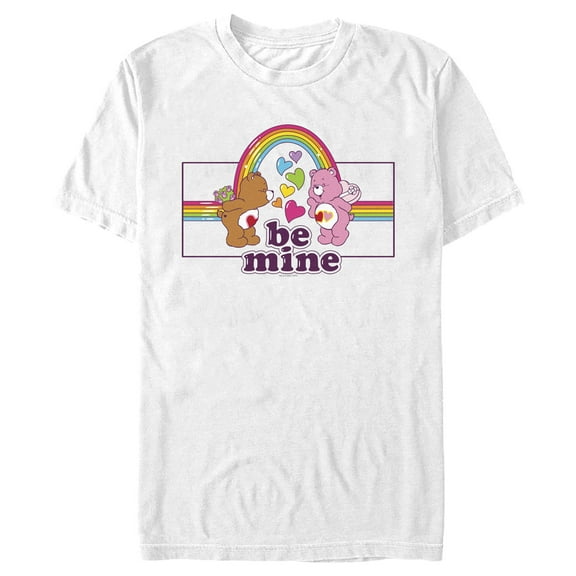 Men's Care Bears Valentine's Day Tenderheart Bear and Love-a-Lot Bear Be Mine Rainbow  Graphic Tee White Medium