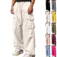 thumbnail image 1 of Men's Cargo Baggy Pants Multi-Pocket Drawstring Cuff Elastic Waist | Zenithor,Beige L, 1 of 8