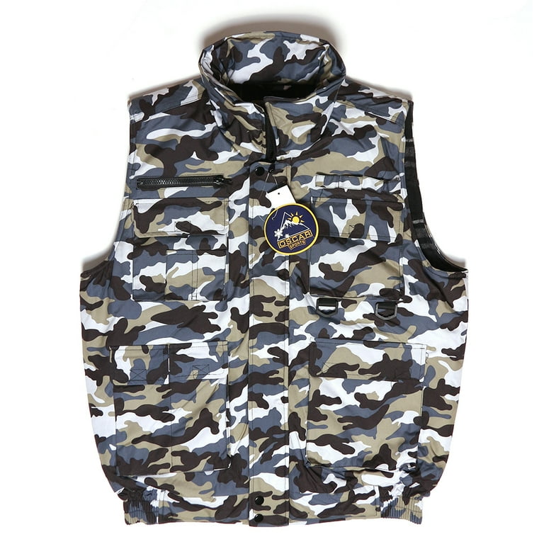 Men's Cargo Camo Vest Zip-up Pockets Hunting Tactical Oscar Sports