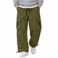 thumbnail image 1 of Men's Cargo Casual Pants Drawstring Elastic Waist Straight Leg Trousers Lightweight Trendy Loose Fit Pants with Pockets Army Green 2XL, 1 of 5