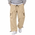 thumbnail image 1 of Men's Cargo Casual Pants Drawstring Elastic Waist Straight Leg Trousers Lightweight Trendy Loose Fit Pants with Pockets Beige 4XL, 1 of 5
