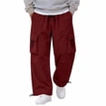 thumbnail image 1 of Men's Cargo Casual Pants Drawstring Elastic Waist Straight Leg Trousers Lightweight Trendy Loose Fit Pants with Pockets Wine 3XL, 1 of 5