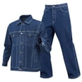 thumbnail image 1 of Men's Cargo Denim Jacket Track Suit 2 Pieces Set Outfits Casual Multi Pockets Long Sleeve Button up Jacket and Jean Pants Set, 1 of 9