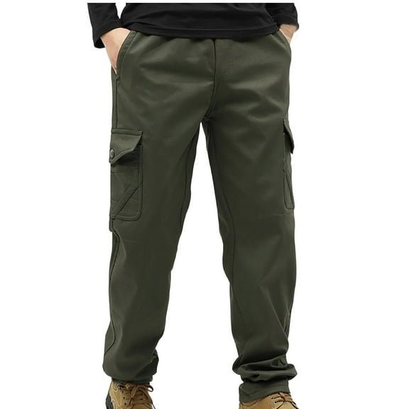 Men's Cargo Hiking Pants Heavyweight Sherpa Fleece Lined Outdoor Fishing Travel Active Sweatpants with Multi Pockets
