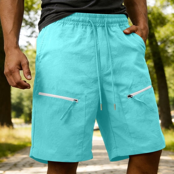 Men's Cargo Hiking Shorts Stretch Quick Dry Lightweight Work Shorts Elastic Waist Drawstring 6 Pockets for Camping Travel Blue 3XL