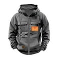 thumbnail image 1 of Men's Cargo Hoodie Long Sleeve Zip Up Solid Vintage Solid Pullover Sweatshirt with Pockets for Hiking Gray L, 1 of 6