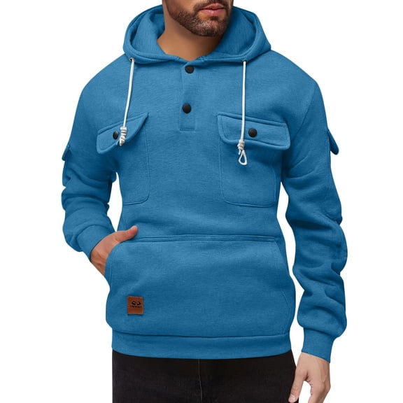 Men's Cargo Hoodie Quarter-Zip Midweight Casual Workwear Pullover with Pockets