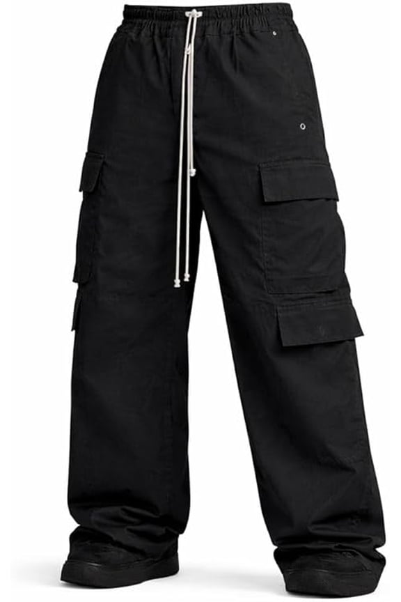 Men’s Cargo Jogger Pants Loose Fit Elastic Waist Drawstring Street Wear Black 3XL