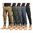 thumbnail image 1 of Men's Cargo Jogger Pants, Multi‑Pocket Casual Tapered Jogger Trousers, Stretch Waistband Workwear Pants, 1 of 7