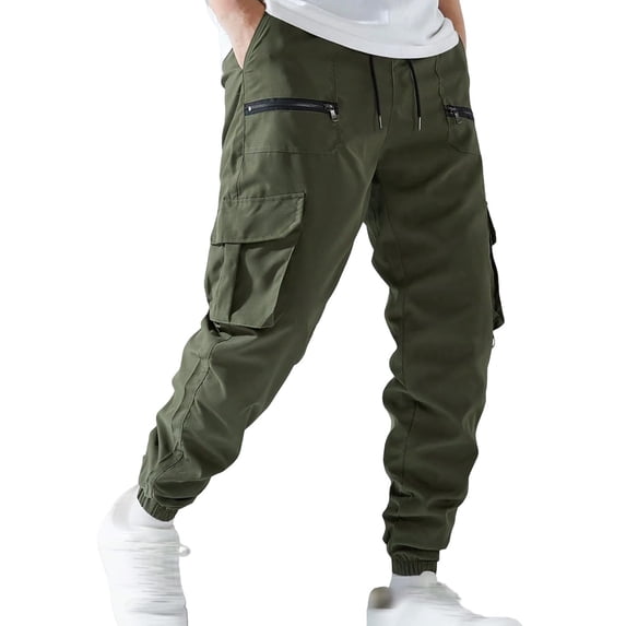 Men’s Cargo Jogger Pants with Multiple Pockets Drawstring Waist Elastic Cuffs Relaxed Fit Lightweight Casual Trousers for Daily Wear
