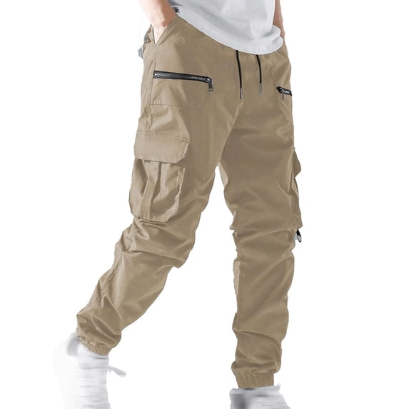 Men’s Cargo Jogger Pants with Multiple Pockets Drawstring Waist Elastic Cuffs Relaxed Fit Lightweight Casual Trousers for Daily Wear