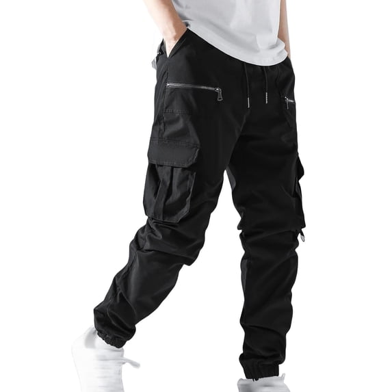 Men’s Cargo Jogger Pants with Multiple Pockets Drawstring Waist Elastic Cuffs Relaxed Fit Lightweight Casual Trousers for Daily Wear