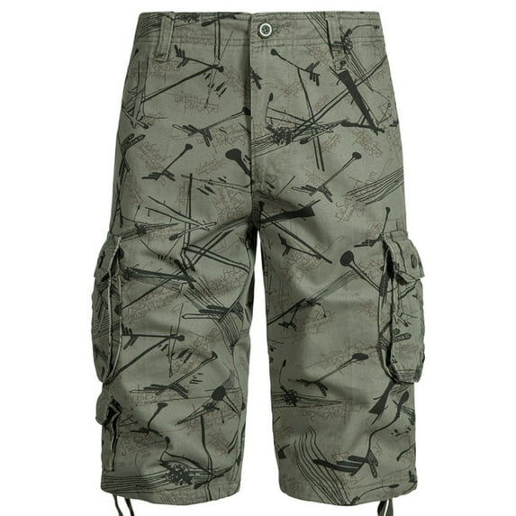 Men's Cargo Jogger Shorts Printed Casual Outdoor Sports Half Pants Breathable Cotton Short Pants with Multiple Pockets Army Green S