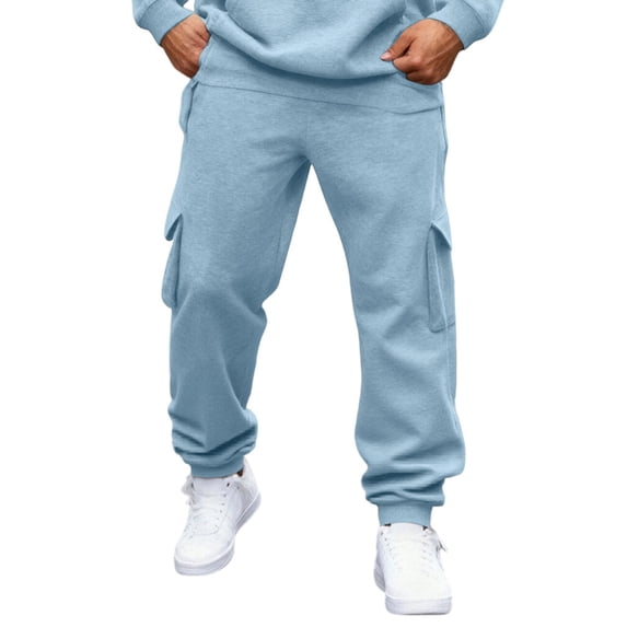 Men's Cargo Jogger Sweatpants Loose Fit Casual Pants with Side Pockets Cuffed Ankle Athleisure Pants XL