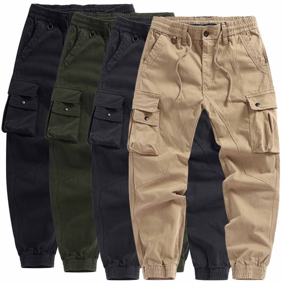 Men's Cargo Joggers Pant, Multi-Pocket Trousers, Elastic Drawstring Waist Tapered Cuffed Ankle, Lightweight Breathable Quick Dry, Hiking Workout Travel Streetwear, | AKLJWH,Khaki M