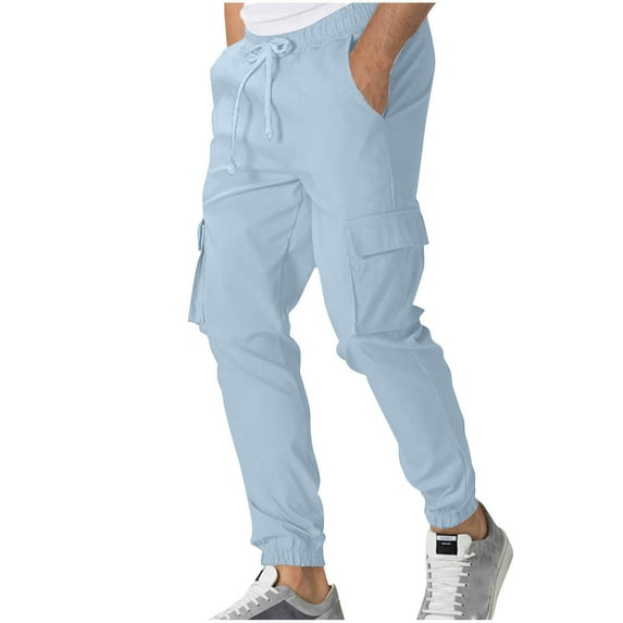 Men’s Cargo Joggers Pants Elastic Waist Drawstring Lightweight Sweatpants for Men Casual Outdoor Hiking Pants with Pockets