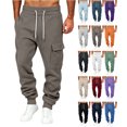 thumbnail image 1 of Men's Cargo Joggers Solid Color Drawstring Sweatpants with Multi Pockets & Elastic Cuffs,Casual Fleece Pants, 1 of 5