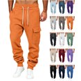 thumbnail image 1 of Men's Cargo Joggers Solid Color Drawstring Sweatpants with Multi Pockets & Elastic Cuffs,Casual Fleece Pants, 1 of 5