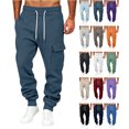 thumbnail image 1 of Men's Cargo Joggers Solid Color Drawstring Sweatpants with Multi Pockets & Elastic Cuffs,Casual Fleece Pants, 1 of 5