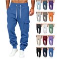 thumbnail image 1 of Men's Cargo Joggers Solid Color Drawstring Sweatpants with Multi Pockets & Elastic Cuffs,Casual Fleece Pants, 1 of 5