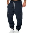 thumbnail image 1 of Men's Cargo Joggers Zipper Drawstring Elastic Cuffs Work Lounge Sweatpants with Pockets Navy M, 1 of 2
