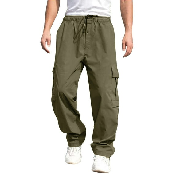 Men's Cargo Pants - All-Season, Solid Color, Multiple Pockets, Polyester Fabric, Regular Fit for Outdoor/Training Activities