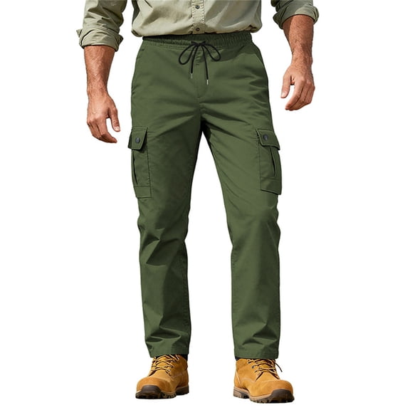 Men's Cargo Pants - Button Pockets for Outdoor Leisure & Everyday Wear Army Green L