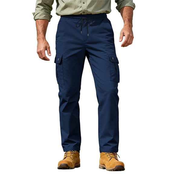 Men's Cargo Pants - Button Pockets for Outdoor Leisure & Everyday Wear Navy 2XL