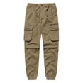 thumbnail image 1 of Men's Cargo Pants Casual Cotton Stretchy Drawstring Waist Trousers Khaki L, 1 of 2