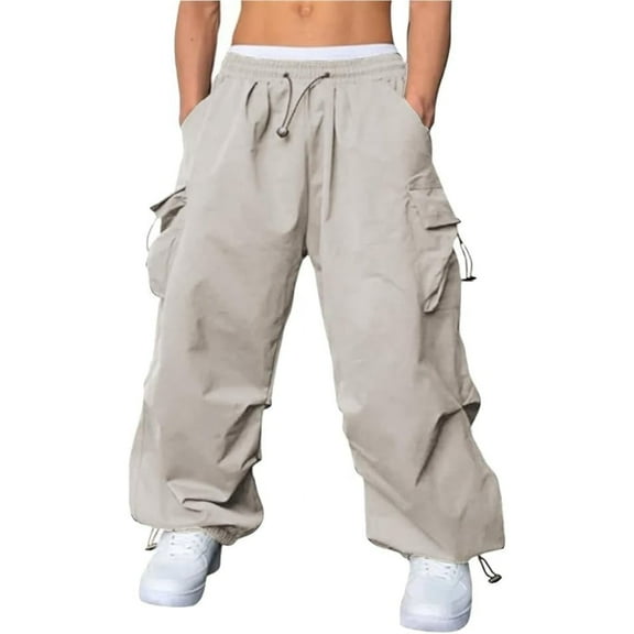 Men's Cargo Pants Casual Parachute Baggy Loose Fit Hip Hop Harem Pants Unisex Street Y2K Drawstring Trouser with Pockets