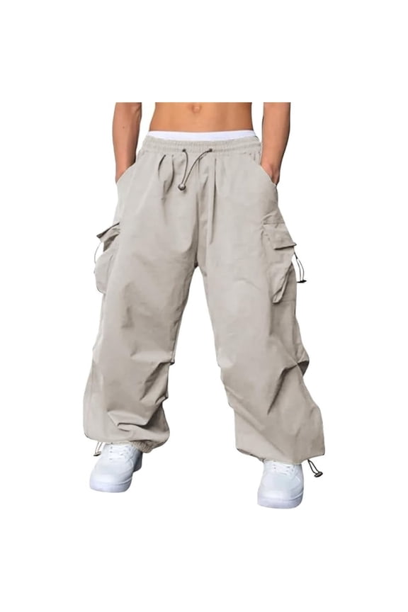 Men's Cargo Pants Casual Parachute Baggy Loose Fit Hip Hop Harem Pants Unisex Street Y2K Drawstring Trouser with Pockets