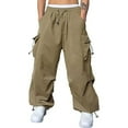 thumbnail image 1 of Men's Cargo Pants Casual Parachute Baggy Loose Fit Hip Hop Harem Pants Unisex Street Y2K Drawstring Trouser with Pockets, 1 of 8