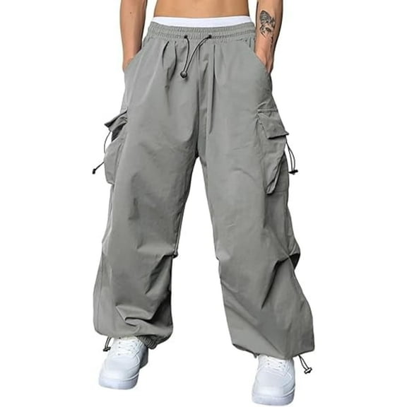 Men's Cargo Pants Casual Parachute Baggy Loose Fit Hip Hop Harem Pants Unisex Street Y2K Drawstring Trouser with Pockets