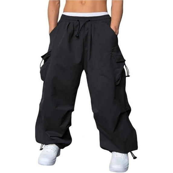 Men's Cargo Pants Casual Parachute Baggy Loose Fit Hip Hop Harem Pants Unisex Street Y2K Drawstring Trouser with Pockets