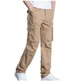 thumbnail image 1 of ZQUUVOU Men's Cargo Pants Cotton Solid Color Casual Multiple Pockets Elastic Waist Long Pants Trousers Khaki, 1 of 3